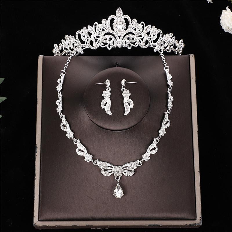 Elegant European & American Bridal Jewelry Set: Crown, Necklace & Earrings - Perfect for Weddings & Parties.