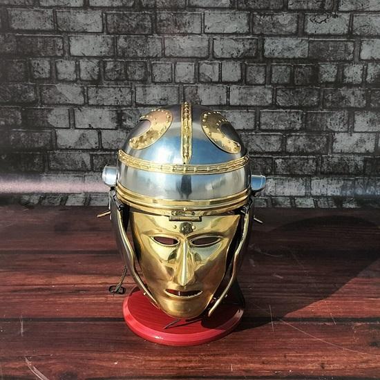 Roman Knight Spartan Battle Helmet – Wearable Steel SCA LARP Costume with Stand