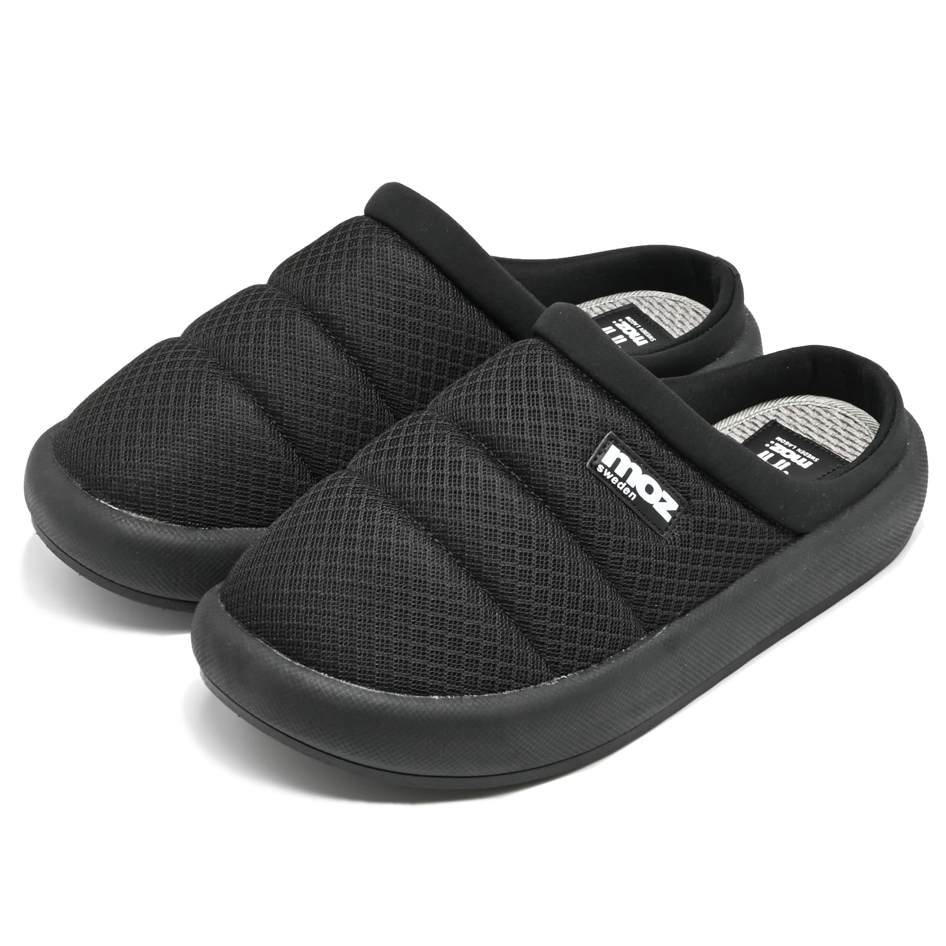 slide sandals with cotton blend thick suitable for outdoor and indoor black mesh [MOZ] Smooth-feeling insole, clogs, lightweight, sole, use, чёрный