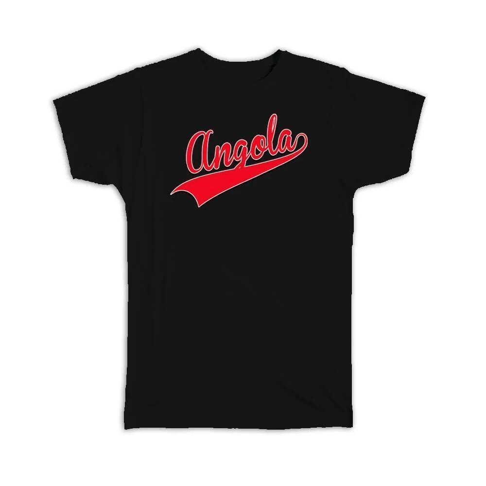 Gift T-Shirt : Angola Flag Varsity Script Baseball Beisbol Country Pride Angolan S