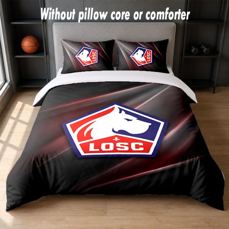 LOSC Lille FC Design Bed Bedding Set 1 Duvet Cover + 2 Pillowcases Soft Breathable Household Bed Linens