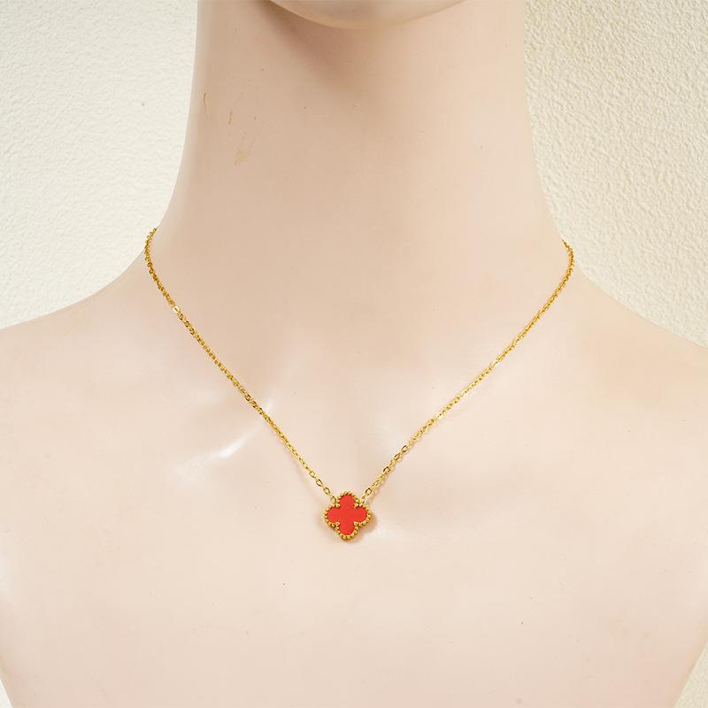 

13 мм высококачественное ожерелье из титановой стали с четырьмя листами клевера не теряет цвет женское ожерелье цепочка на ключицу Lucky Grass 18K красный