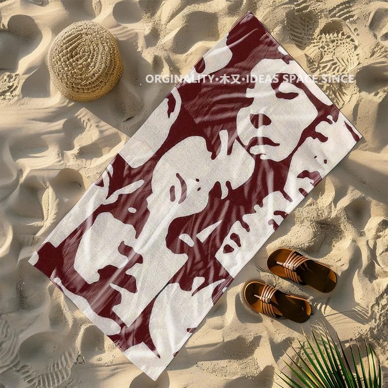 Abstract Face Print Beach Towel Patterned Sunscreen And Windproof Suitable For Swimming Pool Camping Travel