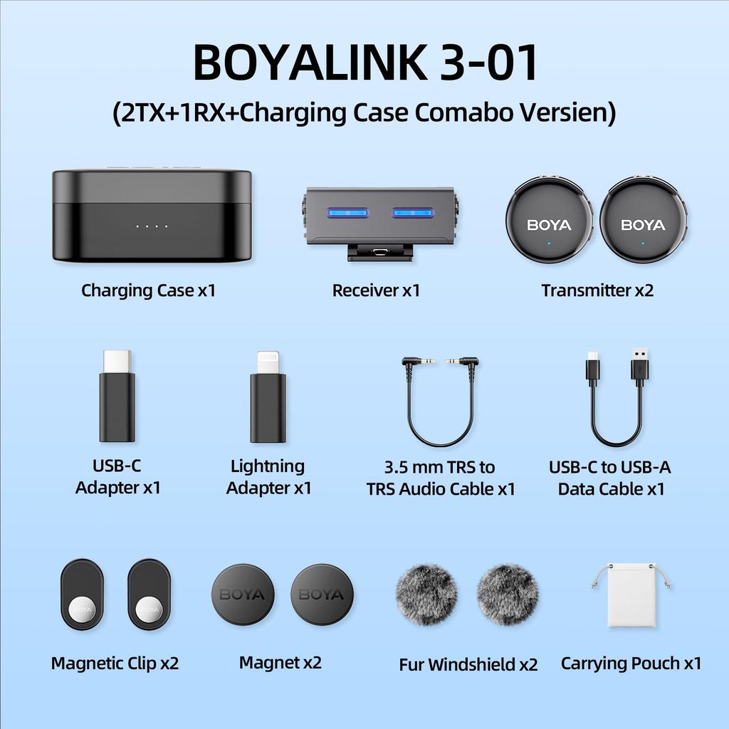 BOYA BOYALINK 3 Wireless Lavalier Compatible with iPhone Equipped with AI Noise Battery 300m Transmission for and YouTube Recording Microphone, 16/15