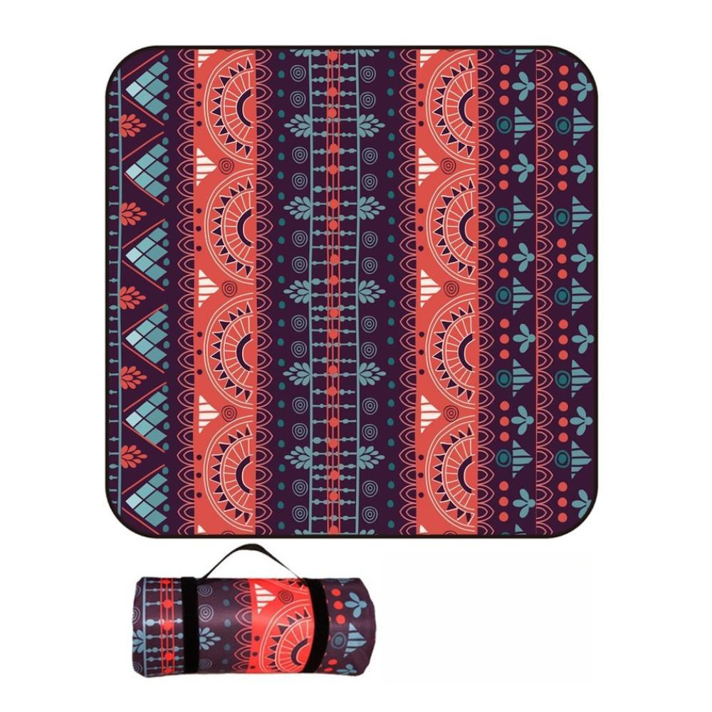 Vintage Print Picnic Blanket Waterproof Outdoor Camping Mat Carry Strap Foldable Travel Rug for Beach Park