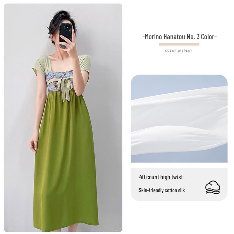 

Women s Cotton Silk Pajama Dress: Summer Short Sleeve, Square Neck, New Chinese Style, Rayon, Home Wear or Outdoor Wear. One Size (40-75 kg)