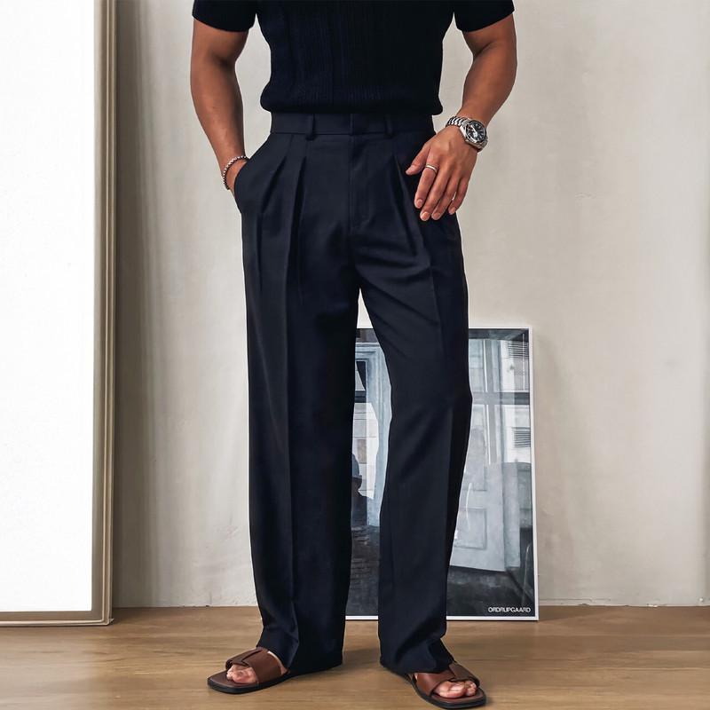 

Autumn Men s Black Pleated Wide-Leg Trousers - Korean Style Casual and Versatile 2X Large чорний
