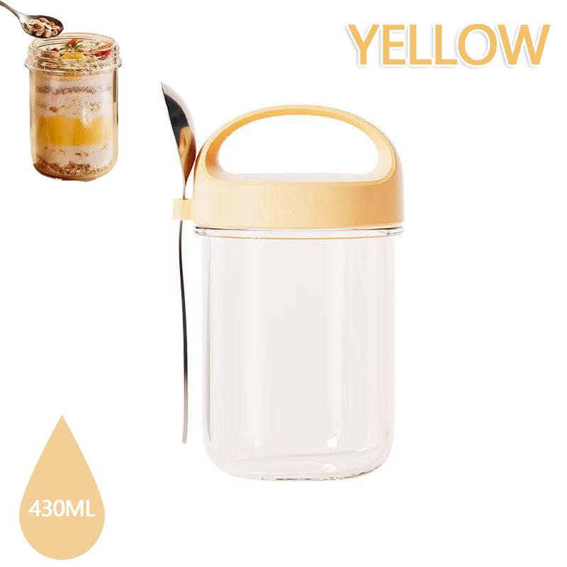 

430ML Glass Oatmeal Cup with Lid Spoon Portable Breakfast Container for Cereal Yogurt Salad Leakproof Kitchen Storage 1PC жёлтый