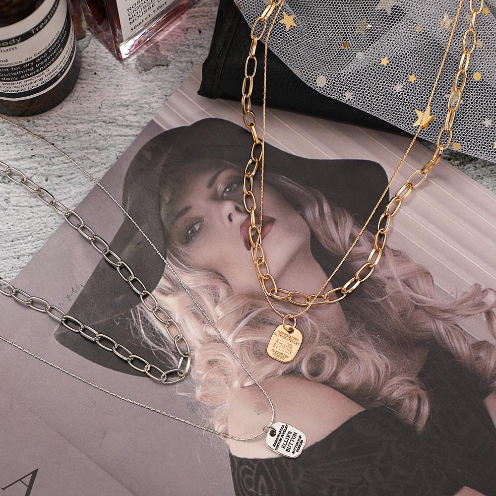 iF ME Personalized Square Letter Pendant Necklace Fashion Multilayer Gold Silver Chain Necklaces Women Jewelry Accessories Gift
