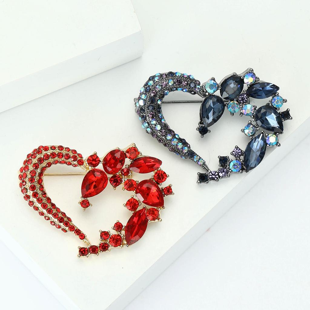 Rhinestone Heart Brooch for Women Flower Love Office Party Lapel Pins Gifts
