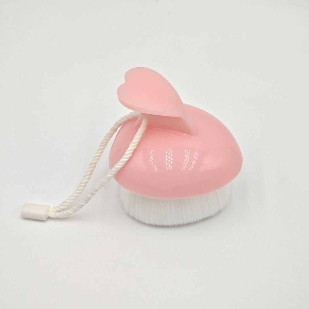 Pink Heart-Shaped Facial Cleansing Brush with Large Bristles and Lanyard