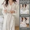 Damen Frühling und Sommer Einfacher Langarm-Bademantel Mädchen Süßer Ins Wind Rüschen Dünne Sektion Einfarbiger Pyjama Hauskleidung