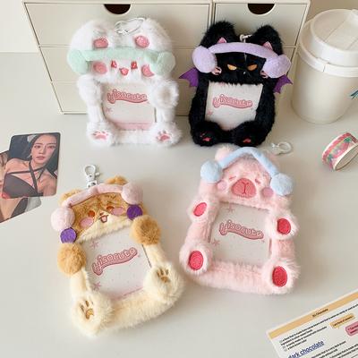 2pcs/set Ins Style Kawaii Plush Po Card Holder Cute Cartoon Animals Card Holder with Headphones Winter Kawaii Jewelry