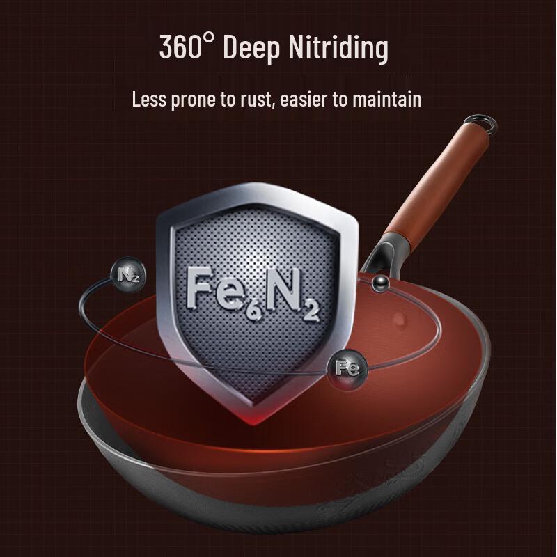 Cuitaihuang 30cm Nitriding Cast Iron Flat Bottom Wok