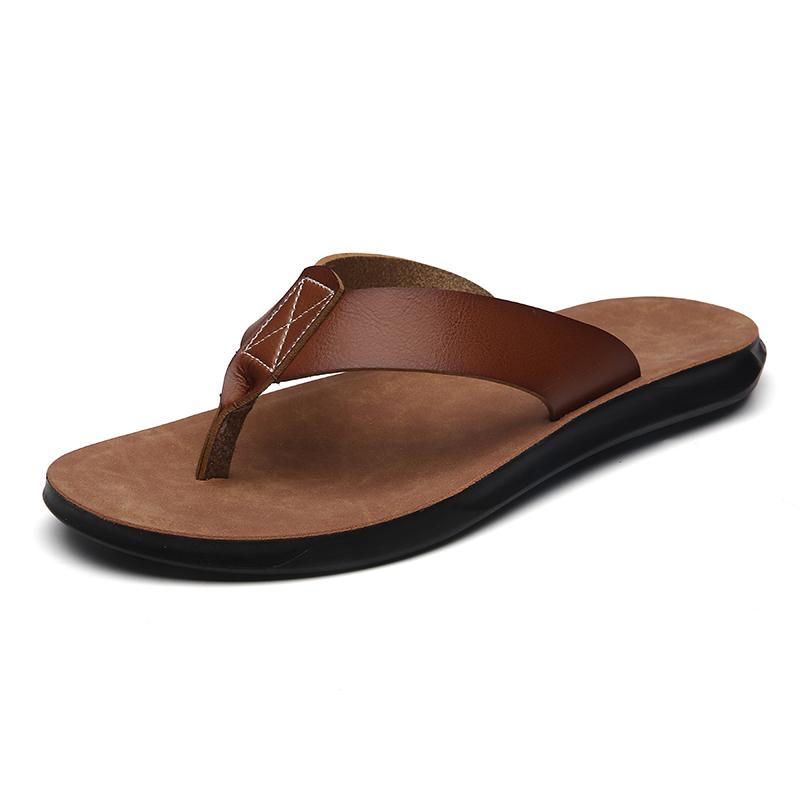 Fashion Size 38-47 New Italian Leather Flip-flops For Men Casual Cool Beach Summer Shoes Hotel Slippers Man Light Flats Luxe Men's Shoes
