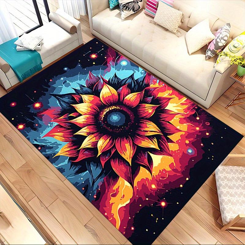 1pc Galactic Sunflower Themed Rug for Home Decor, Non-slip Office Carpet, Chair Mat, Outdoor Mat, Christmas and Halloween Gifts-0731001
