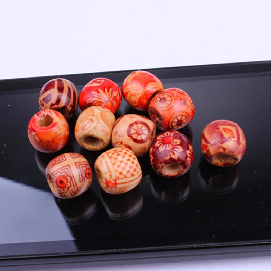 TX65 50pcs Fun Mix Wooden Bead Exquisite Texture Tribal Handmade Patterned Bead Necklace Bracelet Charms DIY Jewelry Accessories