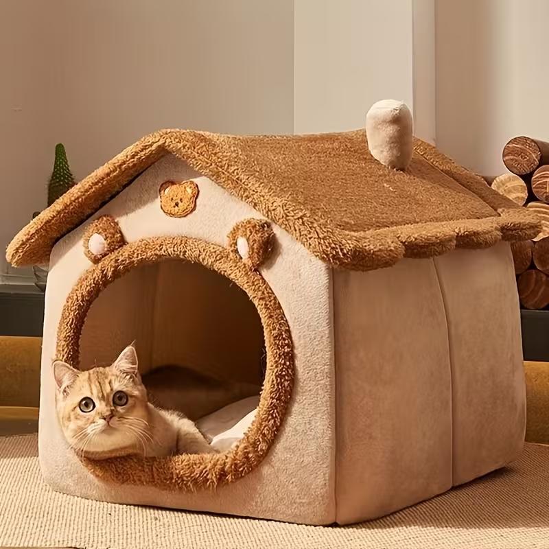 Warm Cat House Bed for Indoor Cats and Small Dogs, Removable Washable Pet Bed House with Soft Cushion, Cozy Winter Pet Sleeping Nest