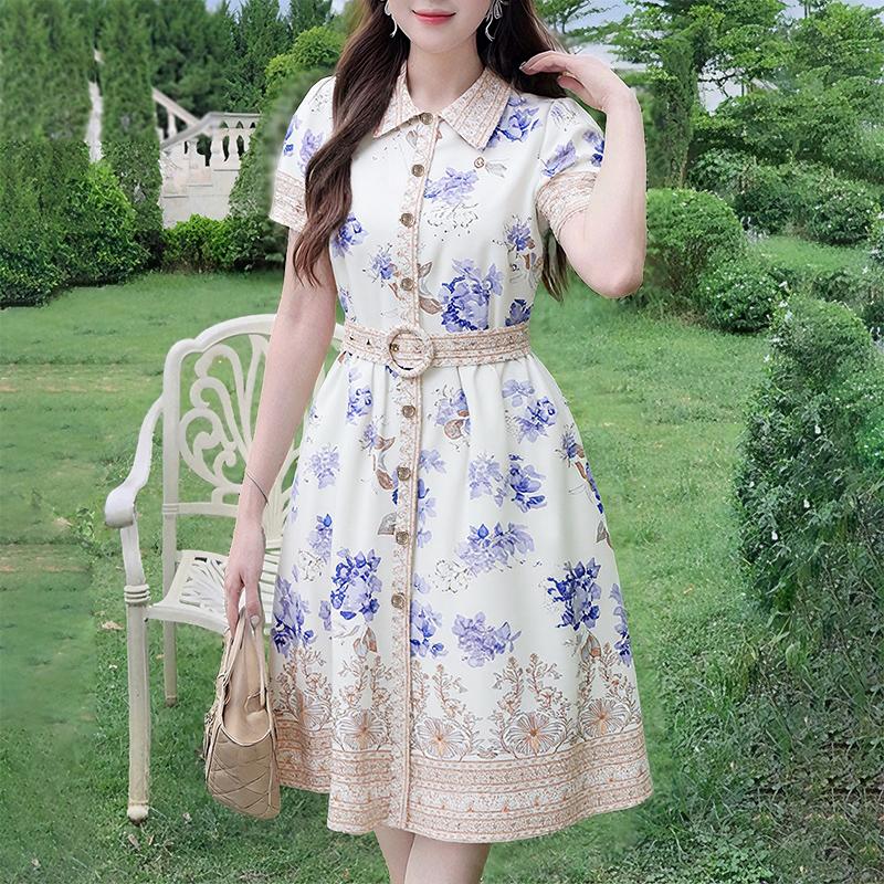 ZANZEA Women Turn Down Collar Summer Short Sleeve Casual Print Dress