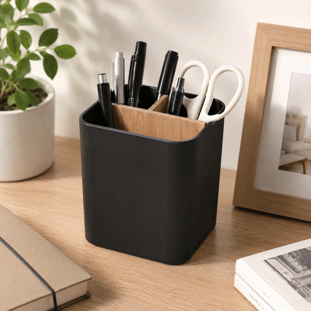 Bamboo Divided Pencil Storage Box Organizer Desktop Storage Simple Flower Vase  Desk Storage