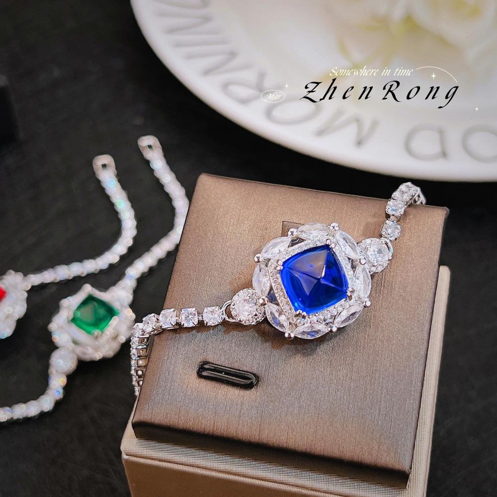 Ruby Sugar Loaf Cut Luxury Bracelet with High Carbon Diamond Emerald Royal Blue Diamond for Women
