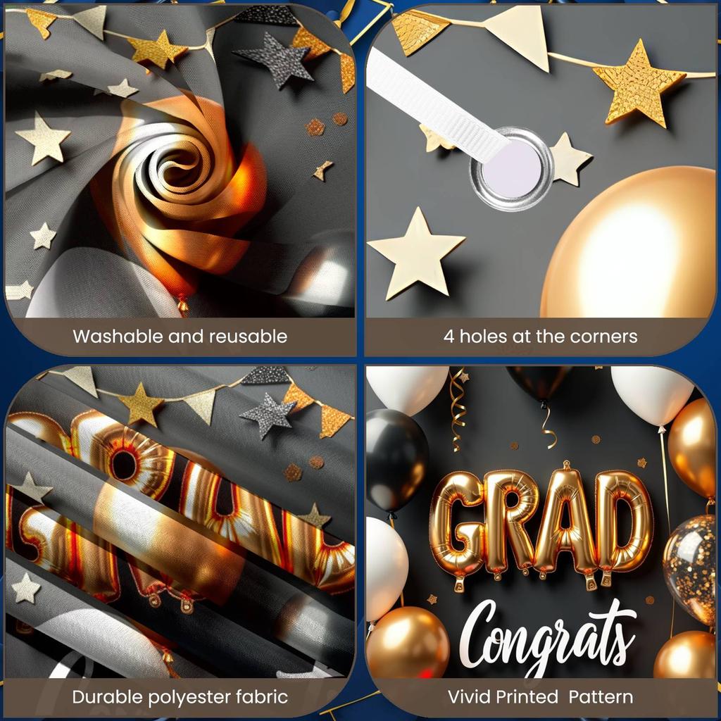 Grad Party Banner Golden Star Ornament Congrats Grad Banner Graduation Banner Graduation Themed Graduation Display