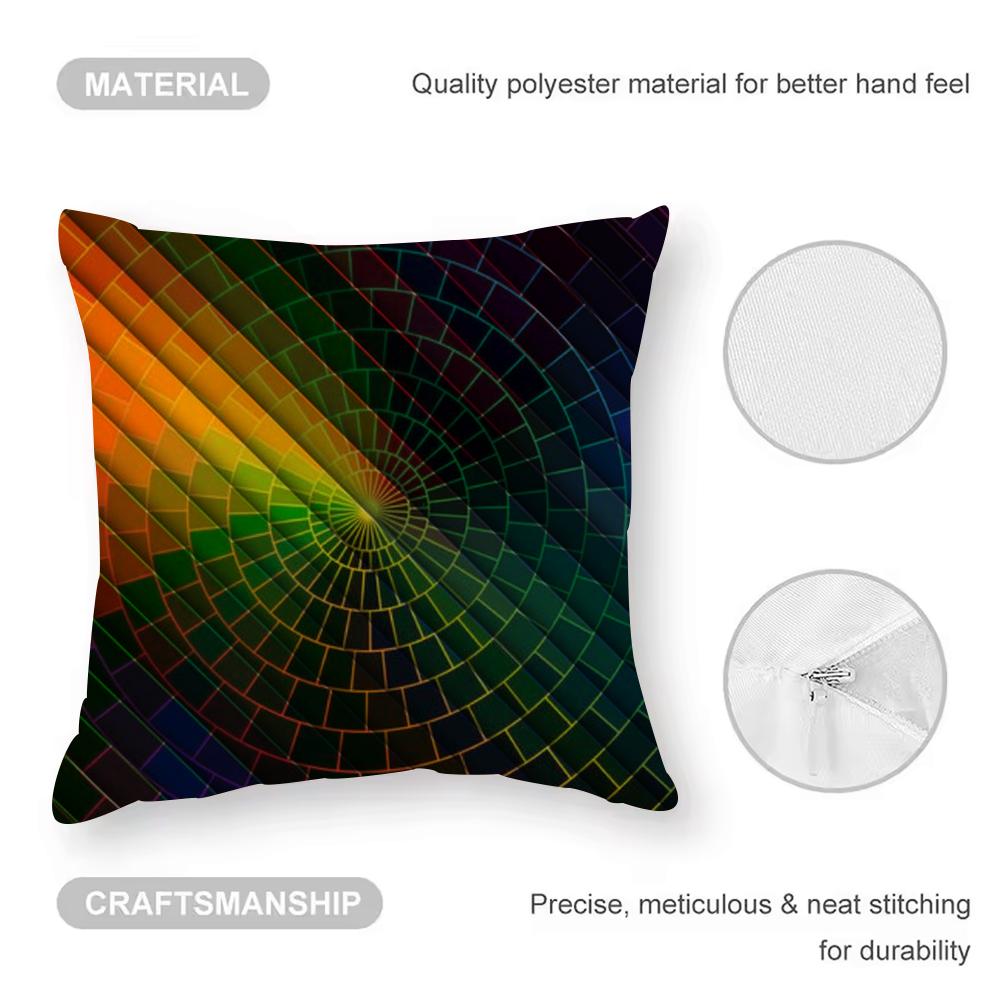 Color Blocking Art Cushion Cover Anti-dustmite Pillowcase Invisible Zipper Silky Short Plush Sofa Cushion Cover