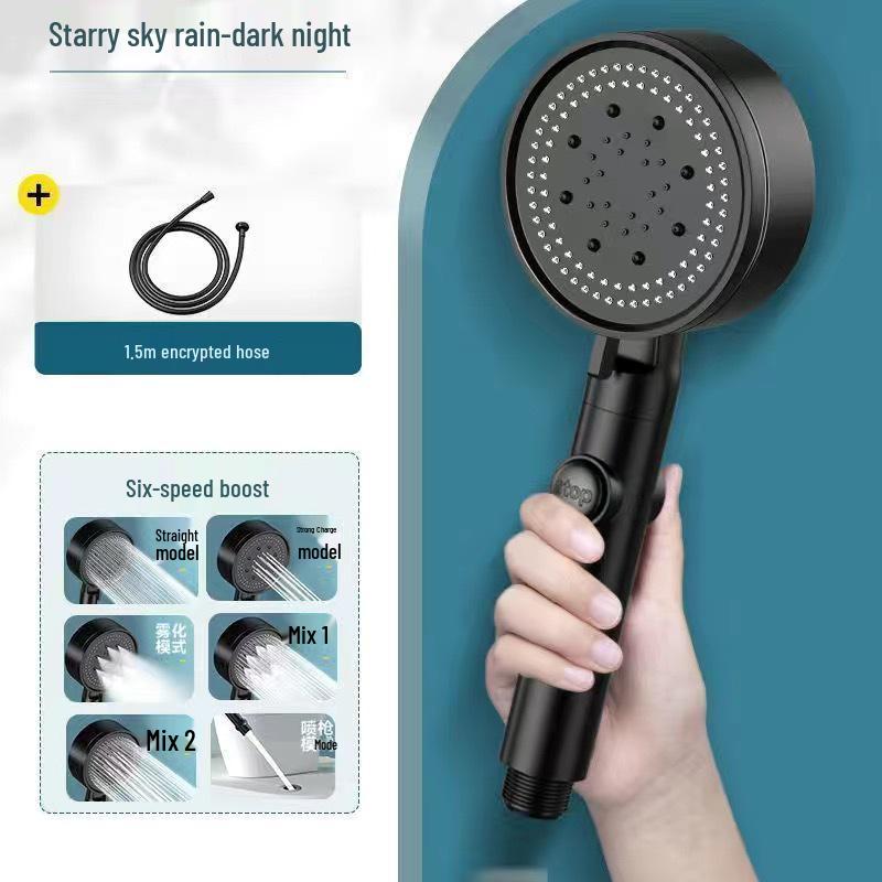 Black Warrior Handheld Shower Set: Five-Speed Booster Shower Head for Bathroom