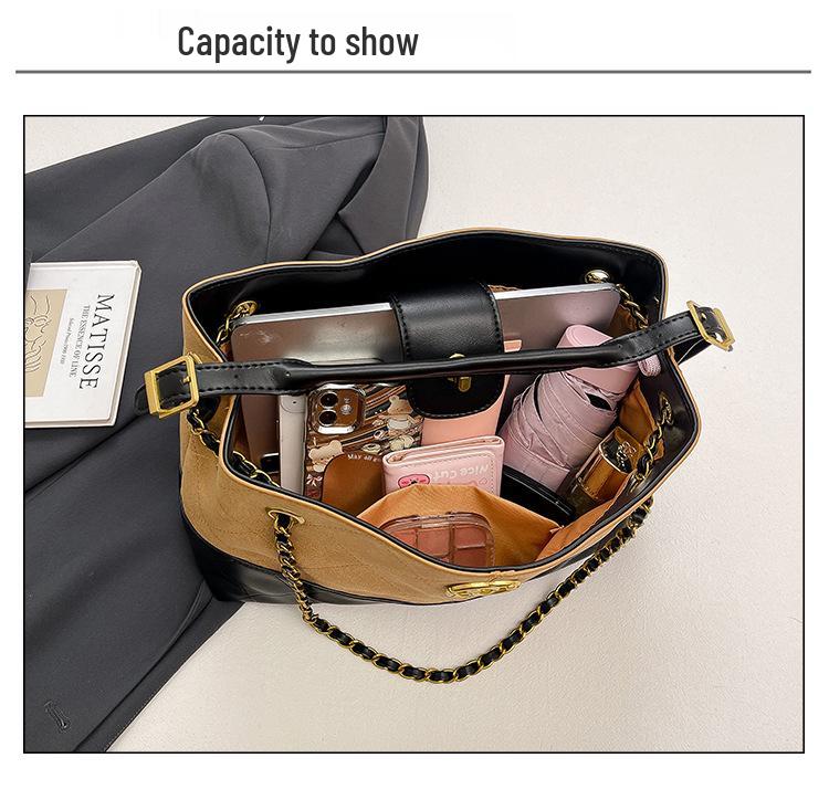 Damen Retro Farbblock Tragetasche mit Kette - Vielseitiger Schulter- & Umhängetaschen-Stil für den täglichen Gebrauch