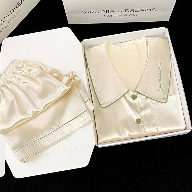 Fresh Classy Solid Embroidery Women's Pajama Set Korean Simple Style Summer Short Housewear  Fashion Casual Home Clothes
