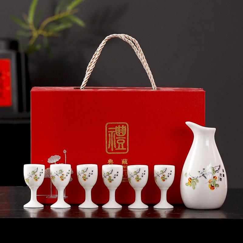 Chinesischer Stil Keramik Ein Topf Sechs Tassen Wein Set Haus Küche Trinkgeschirr Weinkanne Weinausgießer Bar Barzubehör Baijiu Tasse Geschenk Neu