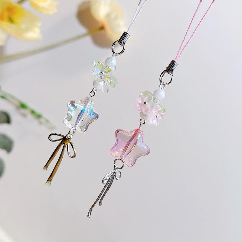 Cherry Blossom Glitter Star Phone Lanyard Strap Cute Keychain for Girls Phone Charm Gift