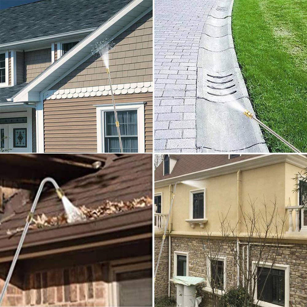 2-piece Set Pressure Washer Extension Wands (Straight + Curved) with 1/4" Quick Connect for Wall/Roof/Car Cleaning