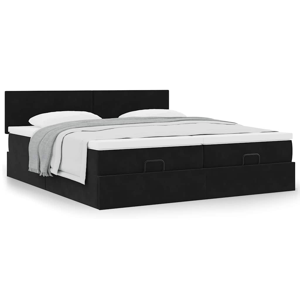 Ottoman Bed with Mattress Black 200x200 cm Velvet