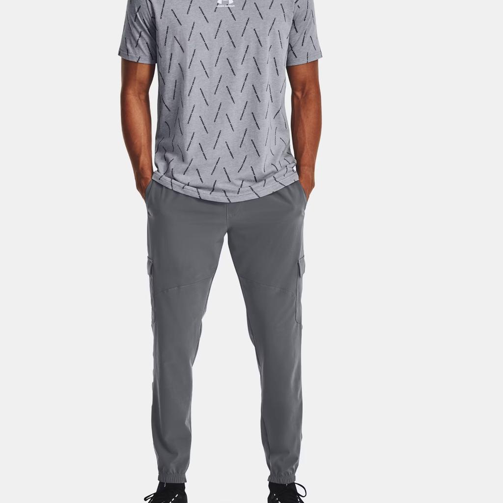 Under Armour Logo Print Drawstring Mid-Rise Tapered Knit Sports Pants Men Pants Dark-Gray 1380358-012