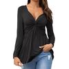 Women's Long Sleeve Twist Front V Neck Streetwear Casual Tunic Top Solid Color Pleated Dyeing Cotton Blend Pullover Shirt For Autumn Daily Outfit