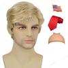 Peluca Rubia Sintética para Disfraz de Hombre, Corte Pixie en Capas Resistente al Calor, Pelucas de Personajes Famosos para Cosplay, Gorra de Béisbol Roja