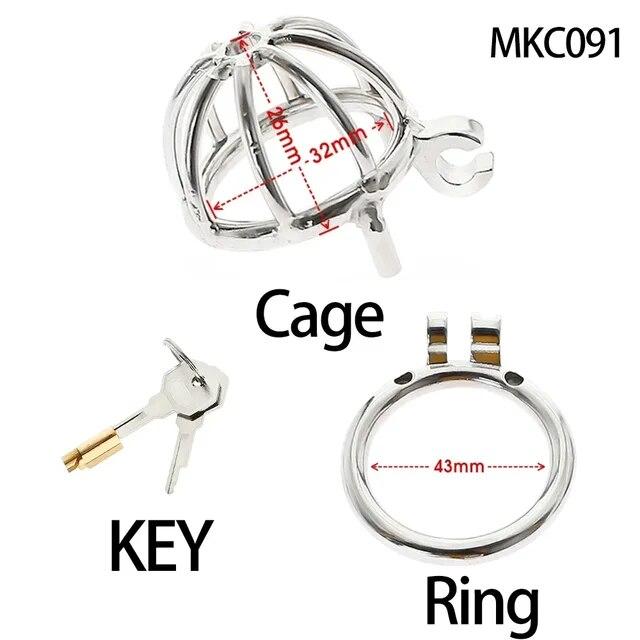 Liten penislås Mann rustfritt stål hanebur Kyskhetsanordning Penislås Erotisk bondage Ektemann Lojalitet Stort metall hanebur