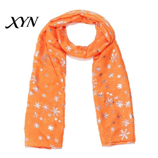 Cozy Christmas Party Scarf Glitter Sparkly Foil Snowflake Print for Women, Warm Fashionable Neckwear Theme Shawl Wrap, Fall Winter Lightweight