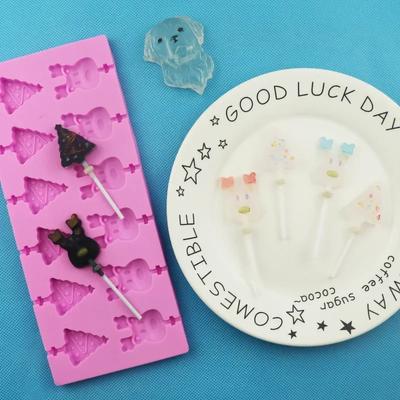 Christmas Tree Elk Silicone Lollipop Moulds Kitchen Chocolate Jelly Fondant Candy Mold Children Cheese Sticks Making Bakeware