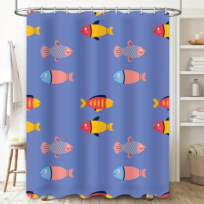 Blue Ocean Pattern Kids Cartoon Shower Curtain Creative Design For Bathroom Decoration 3D Printing Waterproof Fabric With Rings