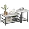 Coffee Table Set 2 Side Tables Marble Look Adjustable Feet Steel Black White