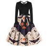 Women's Casual Print O-neck Pullover High Waist Long Sleeve Dress