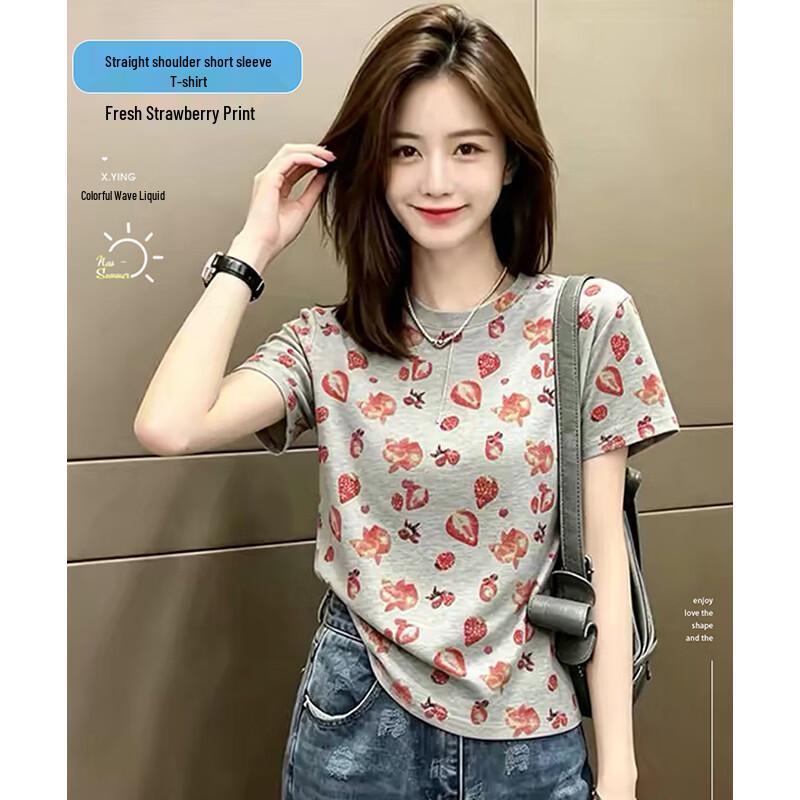 TUCANO Women s Strawberry Print Cotton Short Sleeve T-Shirt 3XL