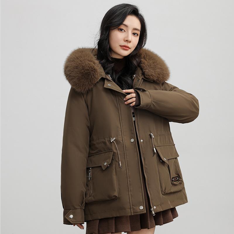 

Зимний хлопковый пирог преодолевает женский средний и длинный зимний новый утолщенный хлопковый жакет 3XL темно-коричневого