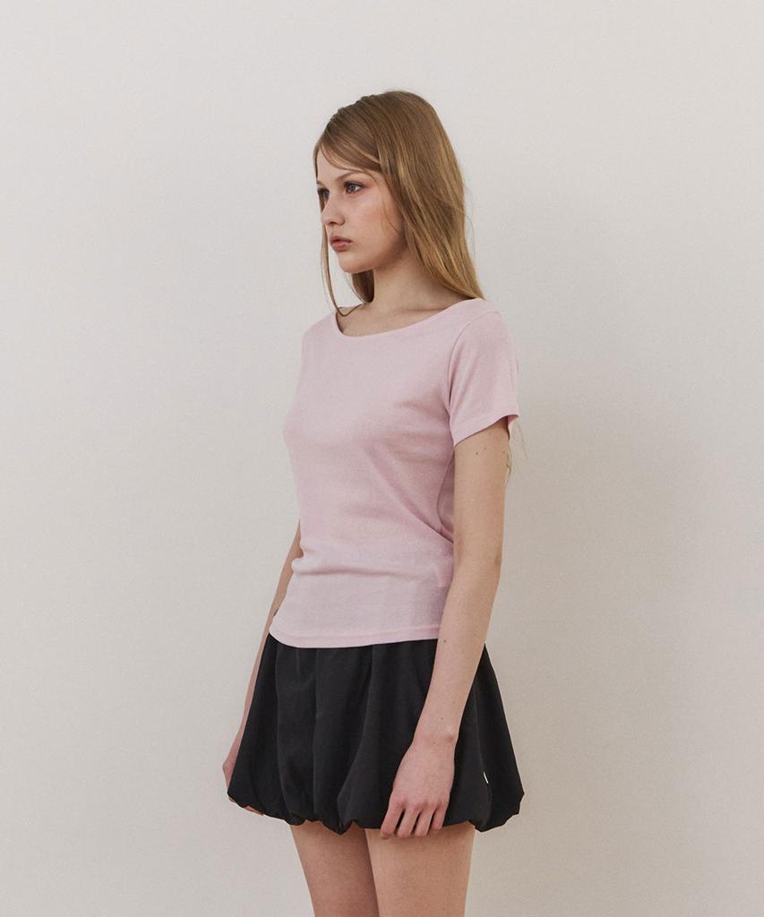 Une Pima Layer Boat-Neck Top_Pink