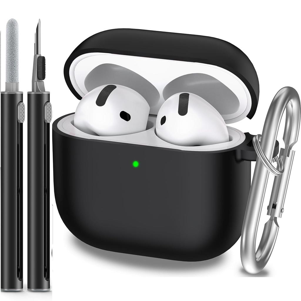 Für AirPods 4. Generation Hülle Abdeckung 2024, Militärqualität Weiches Silikon Stoßabsorbierend für AirPods 4 Hülle mit Schlüsselanhänger & Clea
