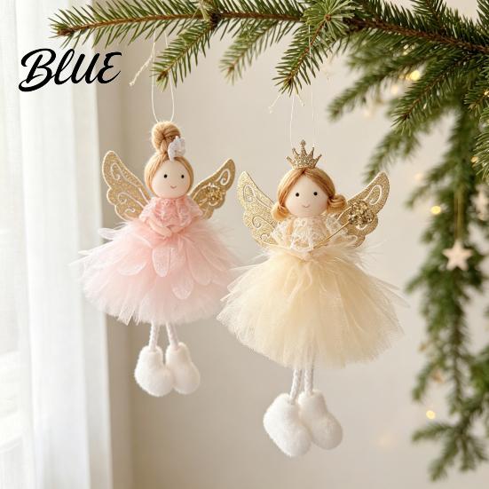 Angel Doll Decorations Pendant with Lace Mesh Skirt And Glitter Wings Decorative Holiday Tree Pendants Christmas Hanging Ornament for Home