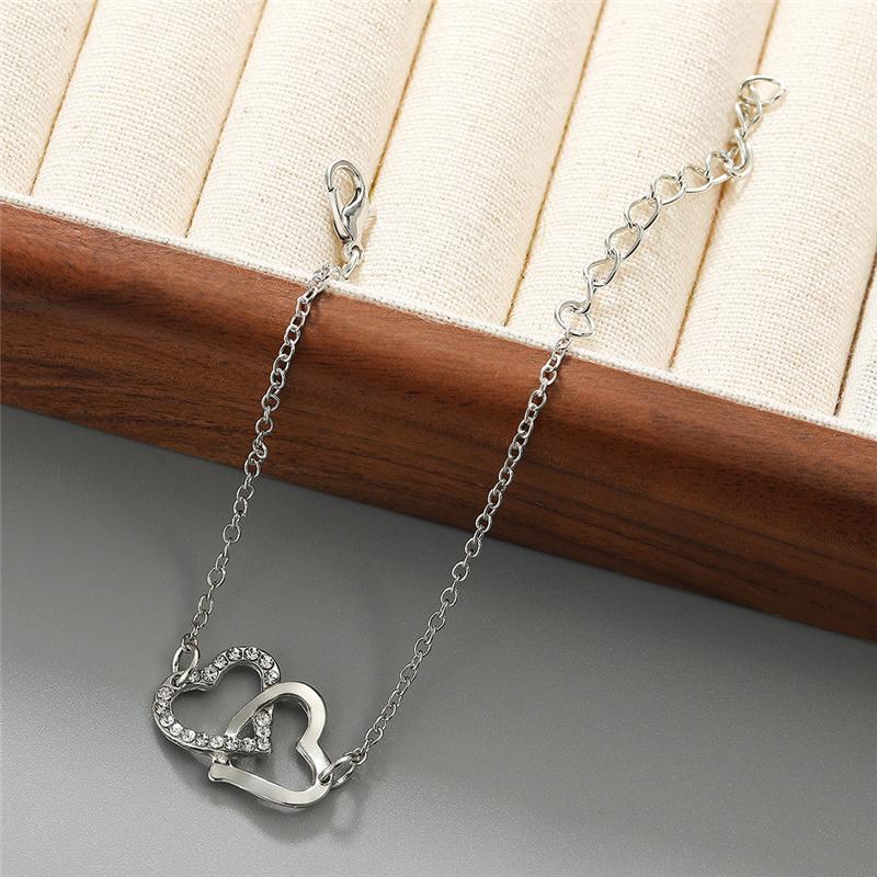 Necklace+Bracelet+ear Stud+finger Ring 4pcs/Set Double Heart Geometry Jewelry Fashion Simple Women's Gift Bridal Accessories