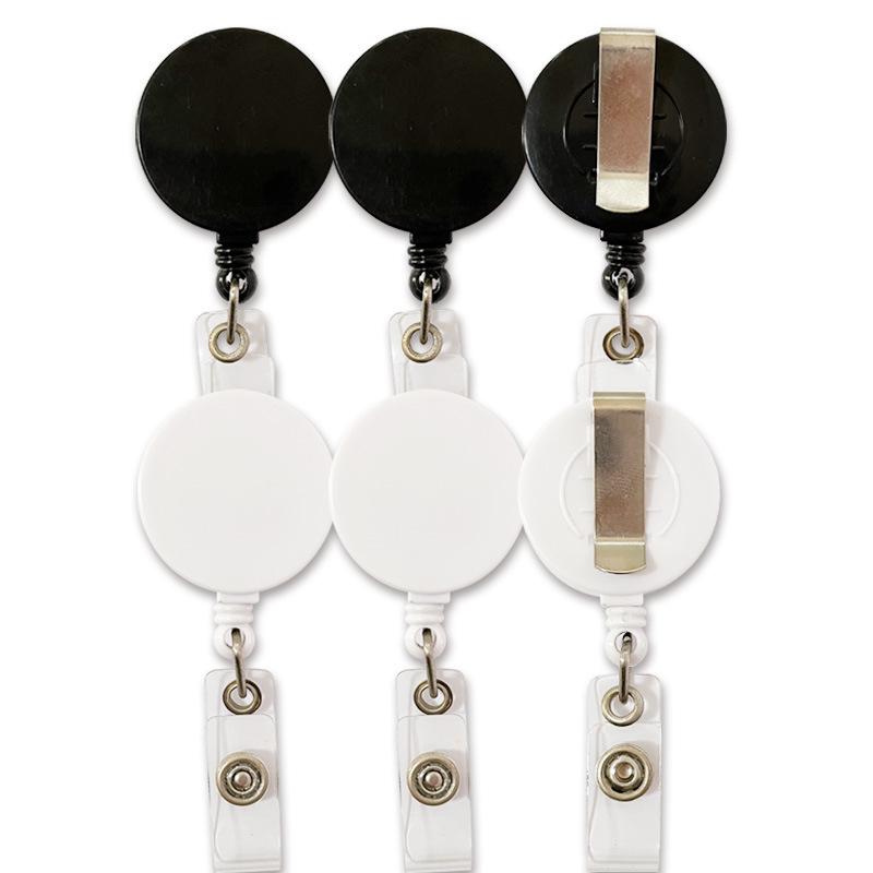 Frosted Anti-Lost Retractable Badge Clip with Metal Back and Pull-Out Buckle Lanyard